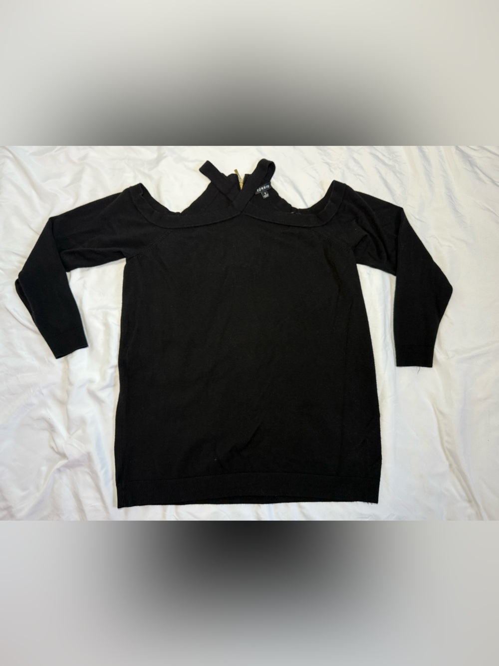 Torrid Black Cold Shoulder Sweater/Shirt Criscross neckline